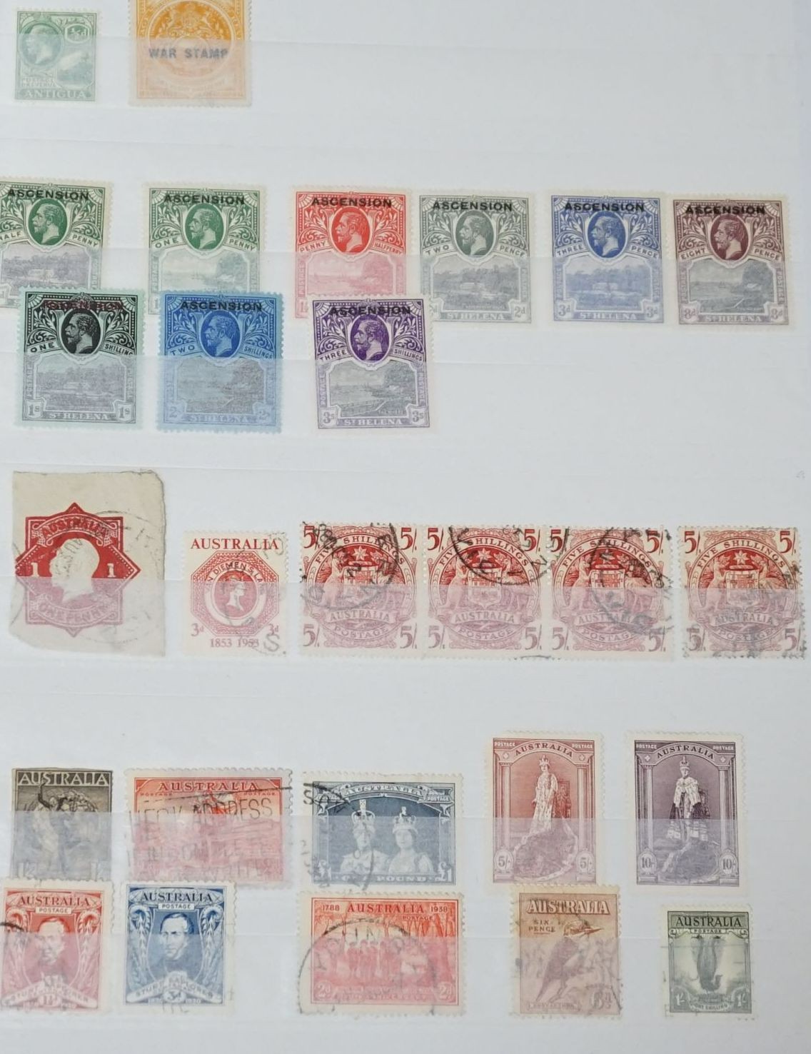 British Commonwealth stamps in stock, book with Ascension 1922 set of 9 mint, Bahamas 1884 £1 mint, Canada, Newfoundland, Ceylon, Malaya Straits Settlements 1898 $5 mint, mint blocks, few covers